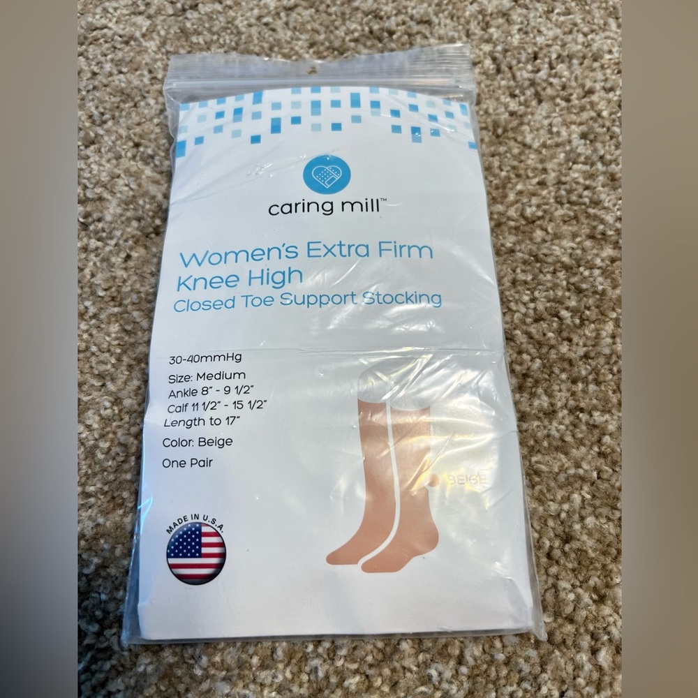 Caring Mill Medical EXTRA FIRM COMPRESSION Socks 30-40 mmHg SZ Medium Beige